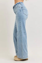 Judy Blue Mid Rise Retro Wide Leg Jeans with Fold-over Waistband