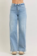 Judy Blue Mid Rise Retro Wide Leg Jeans with Fold-over Waistband