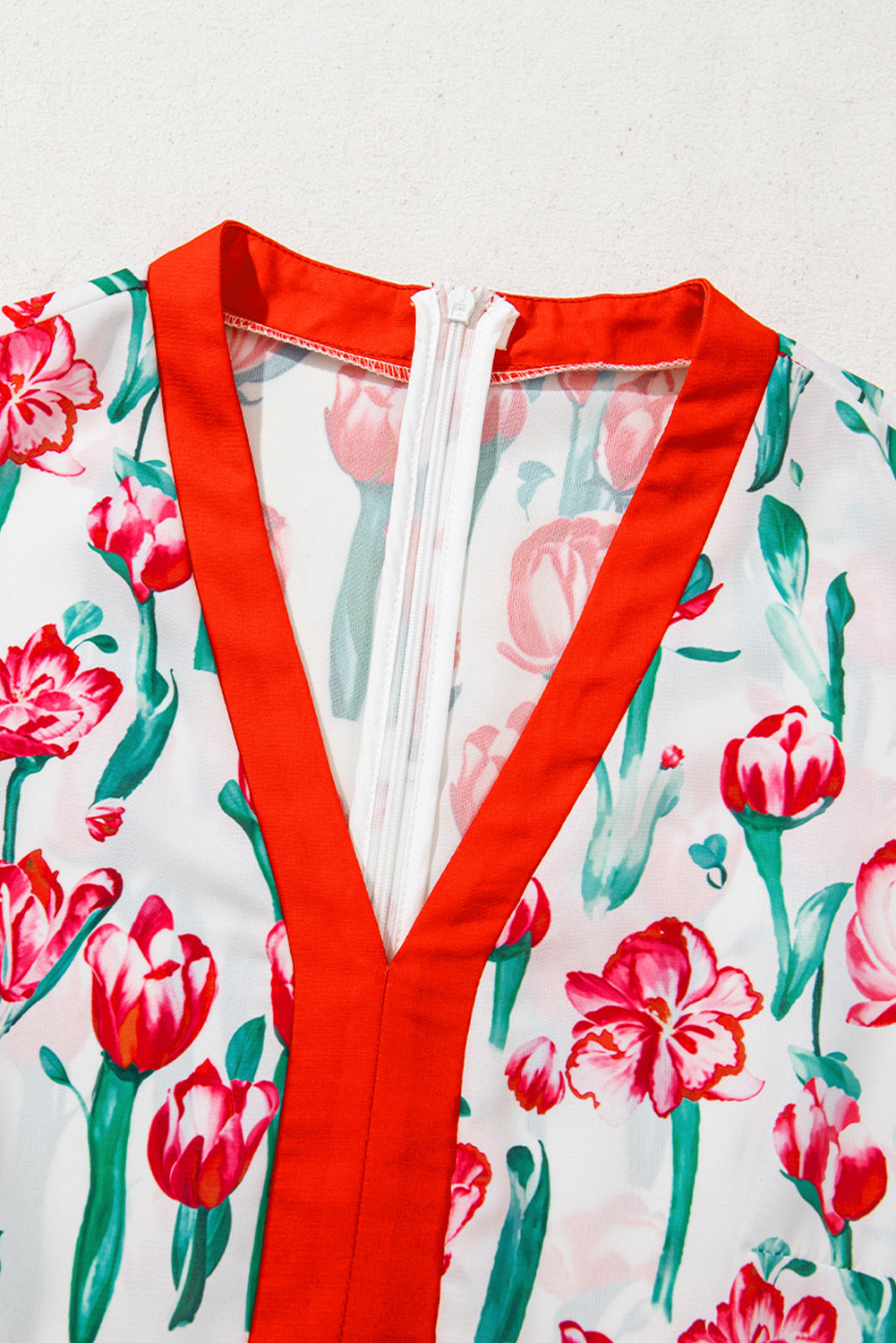 Floral Contrast Trim V-Neck Babydoll Dress