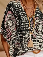 Printed V-Neck Half Sleeve Top - Whatever You Like Shop