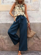 Printed Tank Top and Wide Leg Pants Set - Whatever You Like Shop