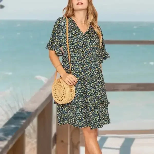 Floral V-Neck Ruffle Dress - Whatever You Like Shop