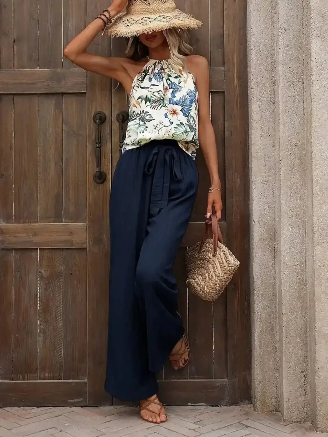 Printed Tank Top and Wide Leg Pants Set - Whatever You Like Shop