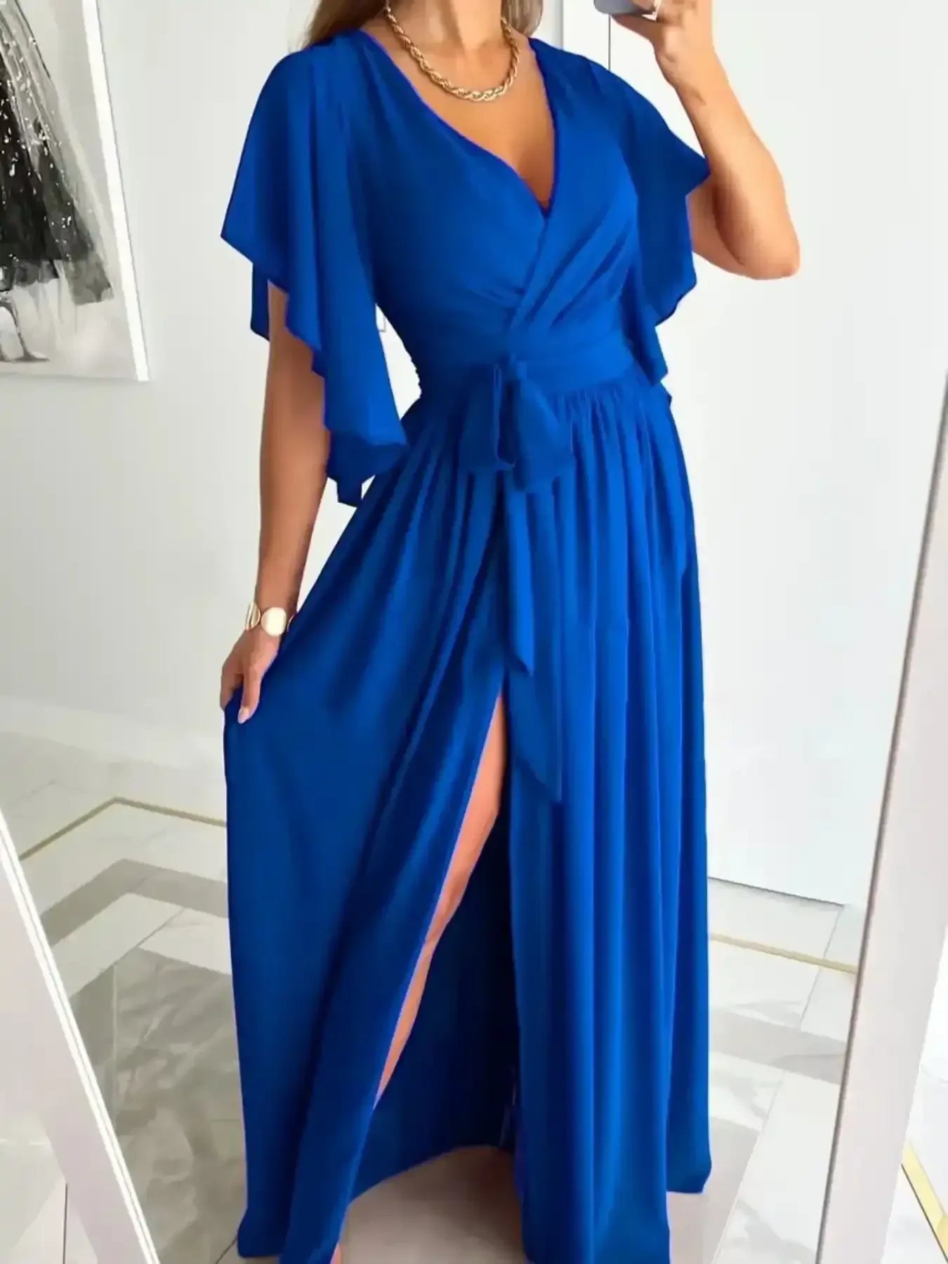 Flutter Sleeve Surplice Tie Waist Dress - Whatever You Like Shop