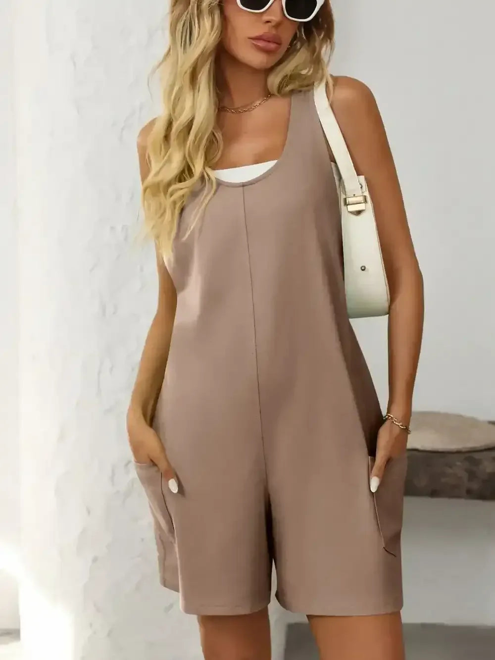 Mandy Pocketed Racerback Wide Strap Romper - Whatever You Like Shop