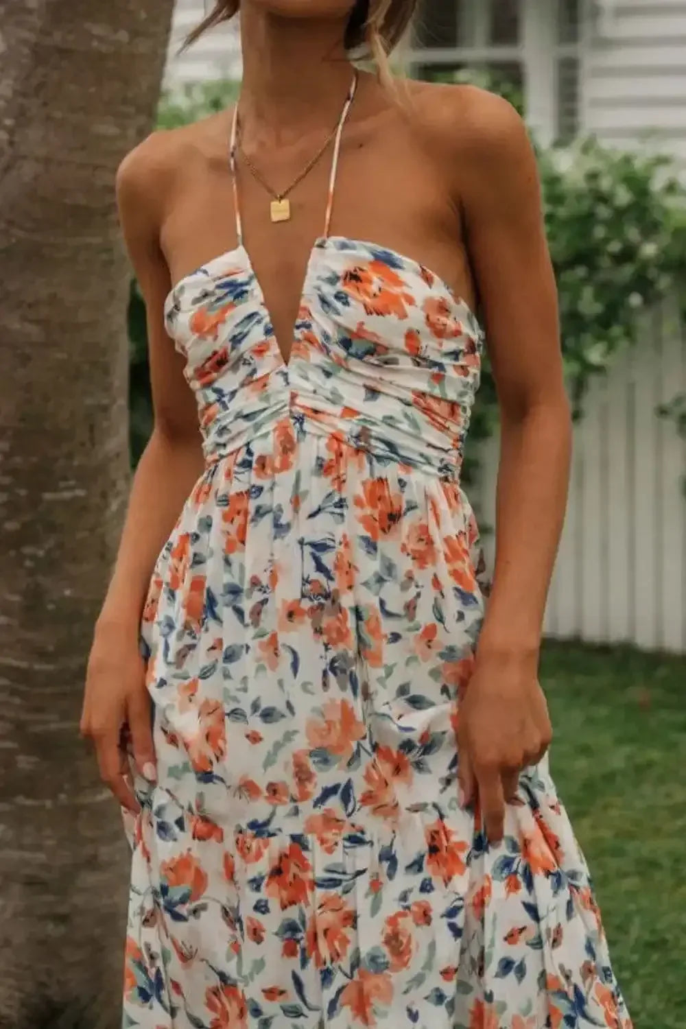 Floral Halter Neck Tiered Maxi Dress - Whatever You Like Shop