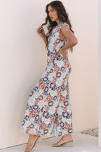 Floral Buttoned Sleeveless Wide Leg Jumpsuit