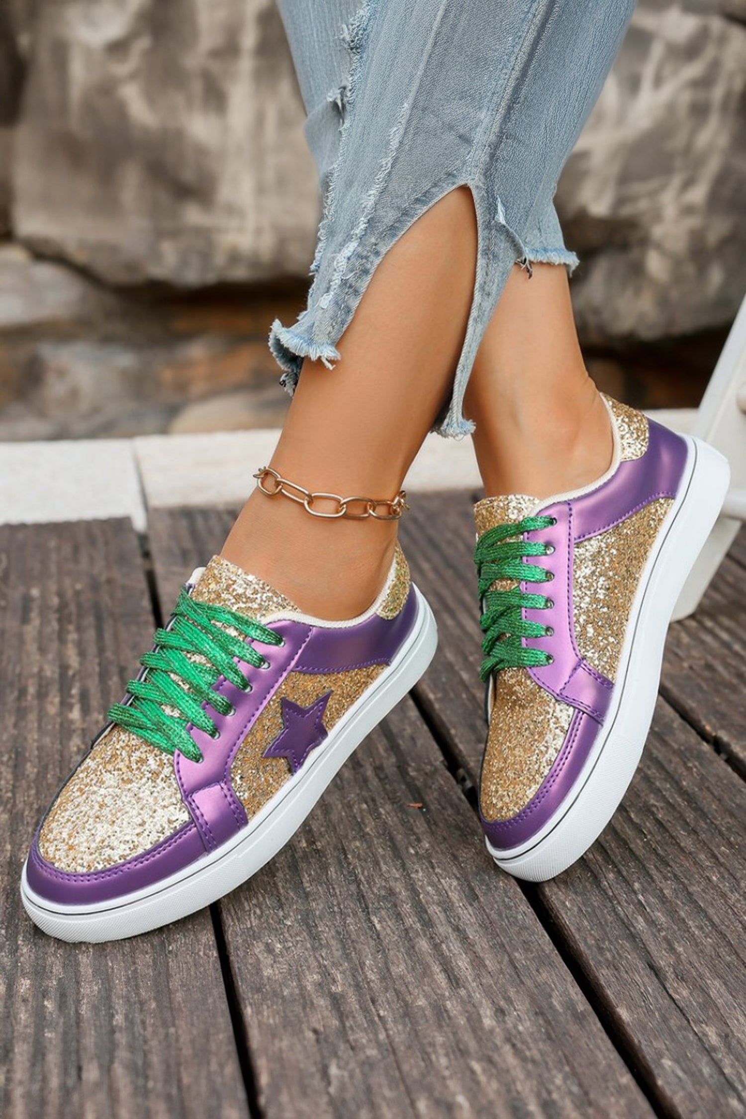 Glitter Star Patchwork Sneakers