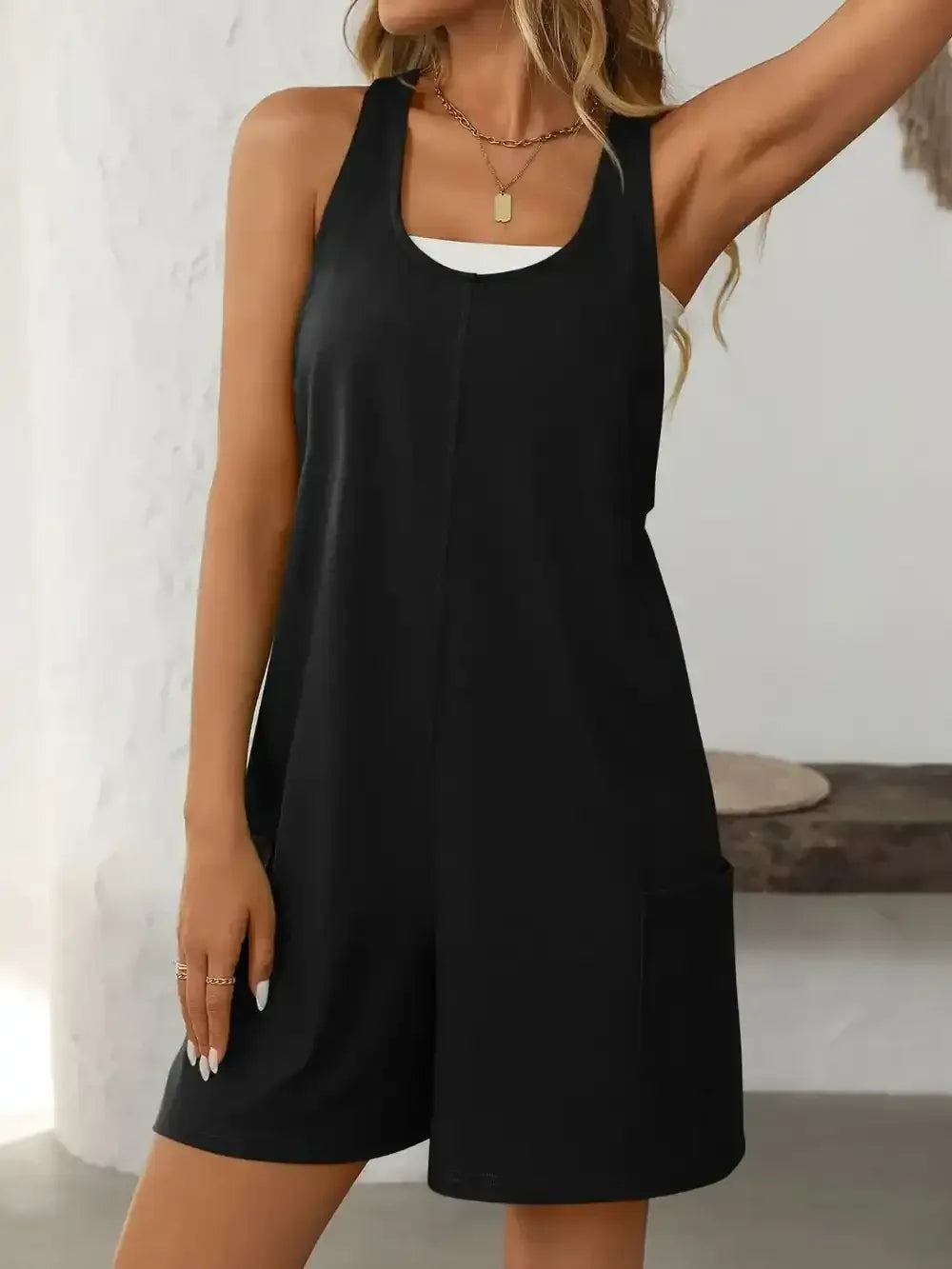 Mandy Pocketed Racerback Wide Strap Romper - Whatever You Like Shop