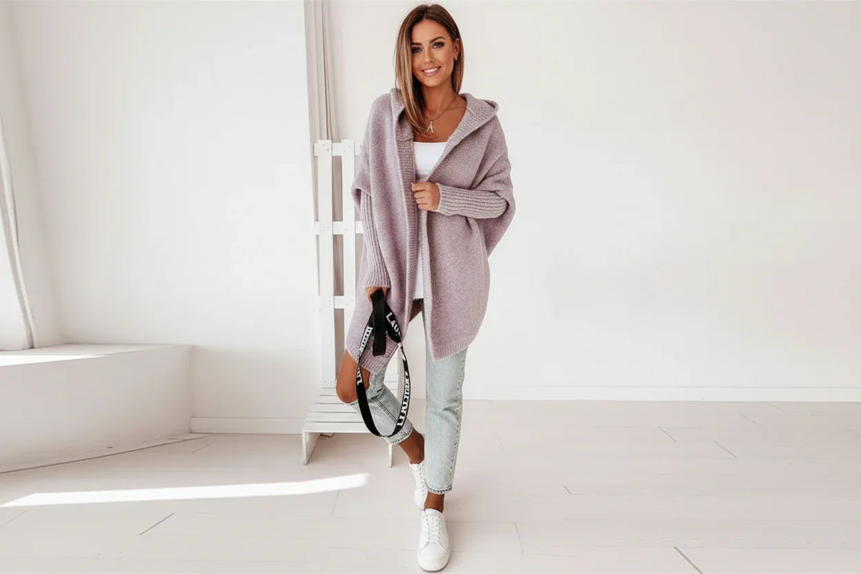 Oversized Bat Sleeve Hooded Cardigan - Whatever You Like Shop