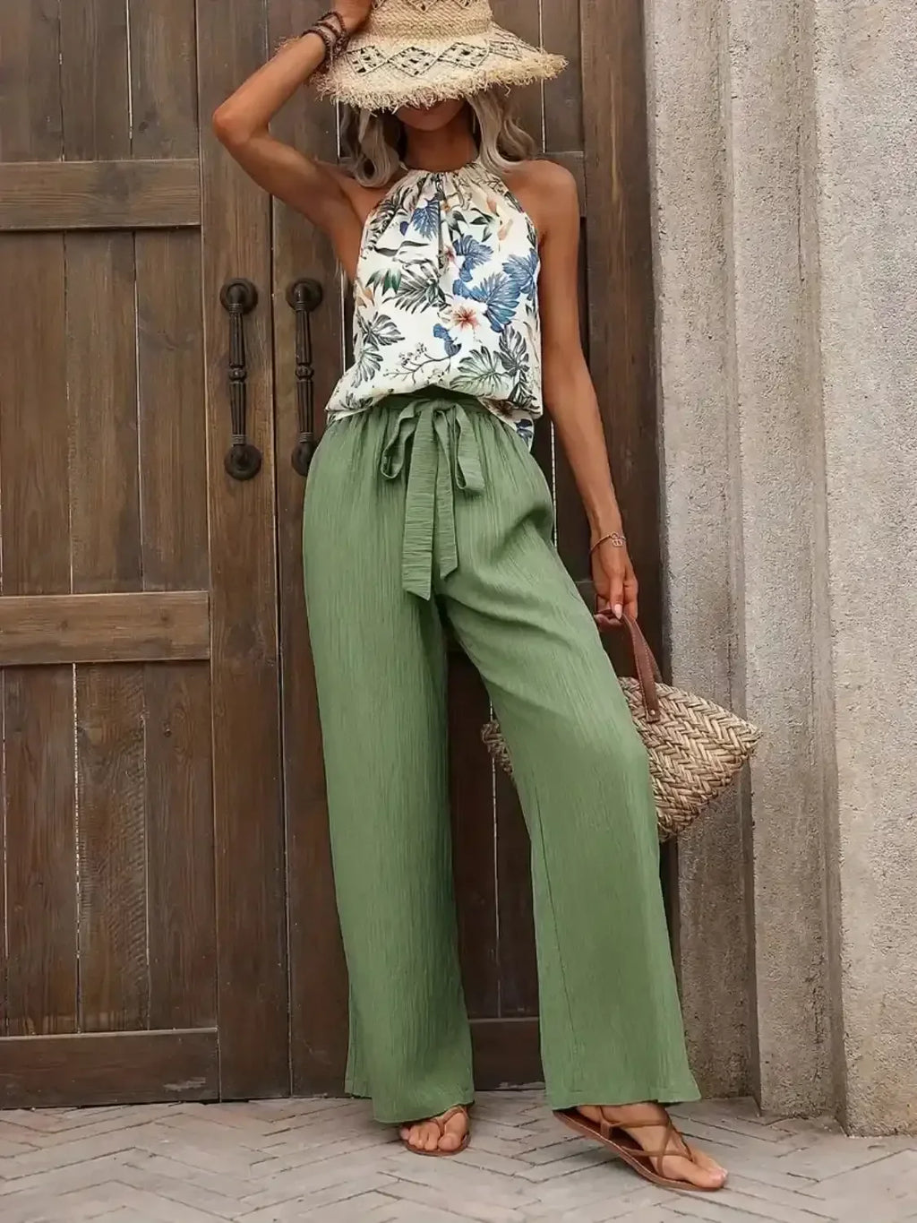 Printed Tank Top and Wide Leg Pants Set - Whatever You Like Shop