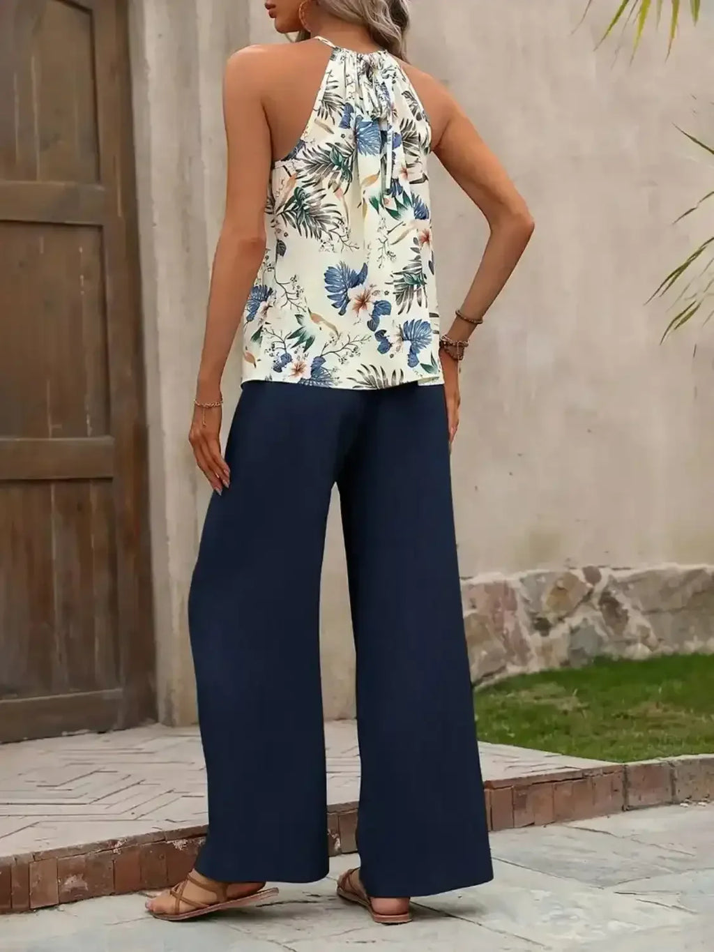 Printed Tank Top and Wide Leg Pants Set - Whatever You Like Shop