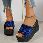 Rhinestone Peep Toe Wedge Sandals - Whatever You Like Shop