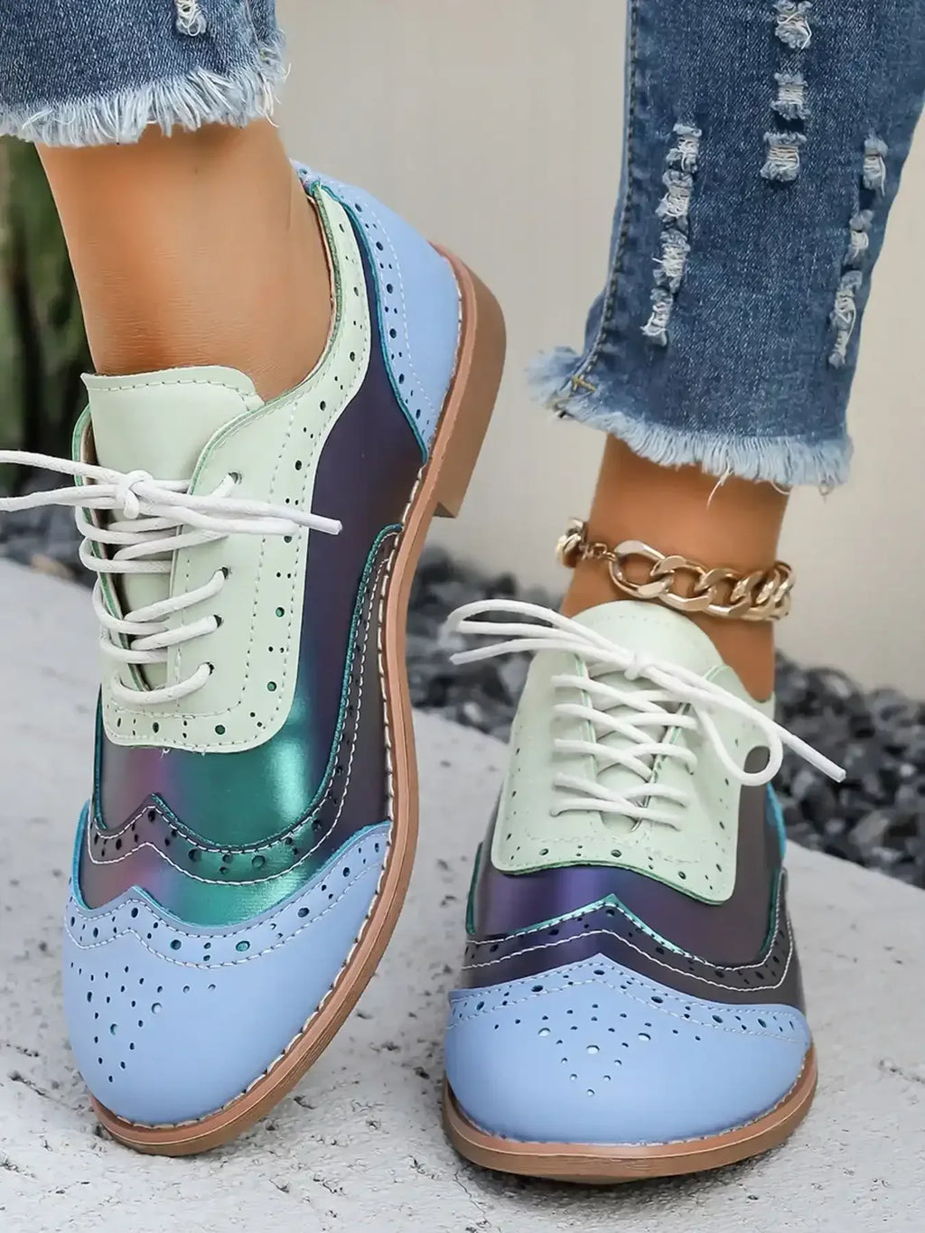 Round Toe Flats Color Block Loafers - Whatever You Like Shop