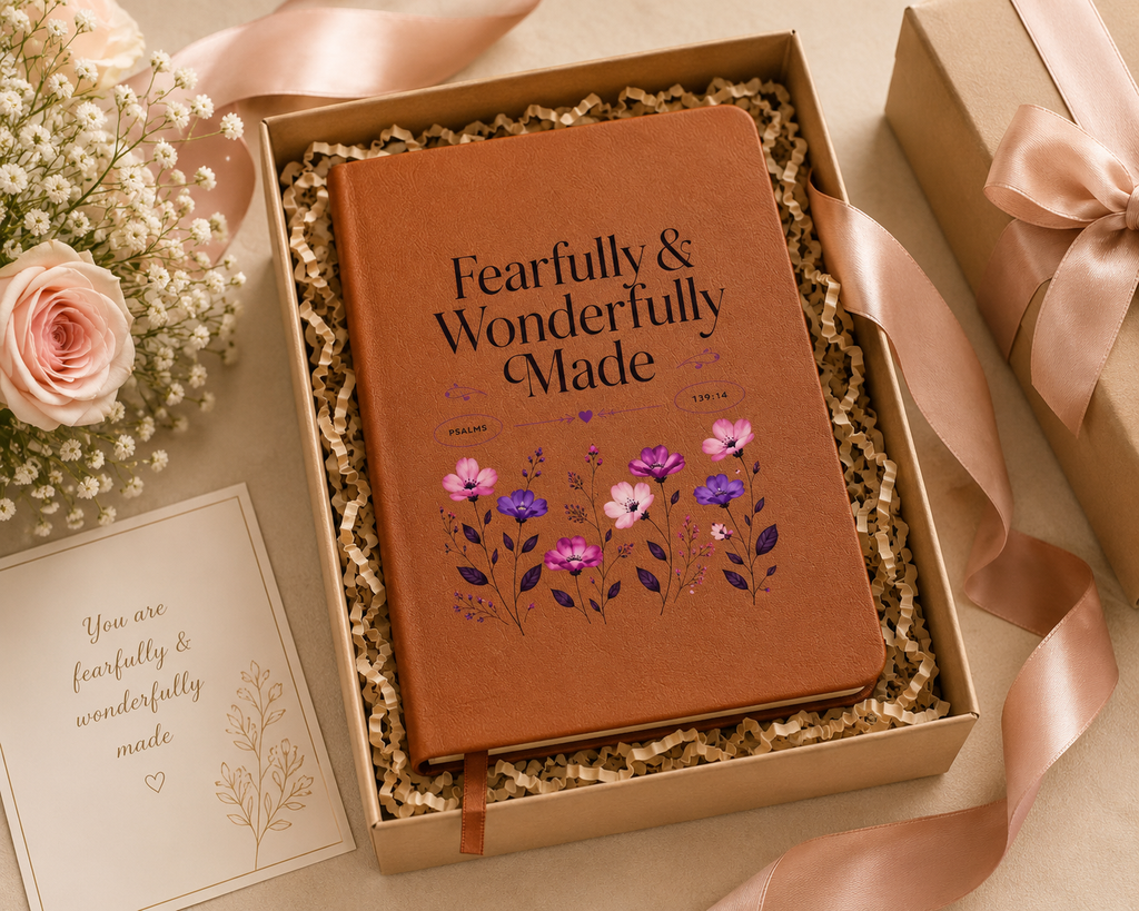 Fearfully Wonderfully Made Journal | Psalm 139:14 Leather-Look Bible Verse Notebook