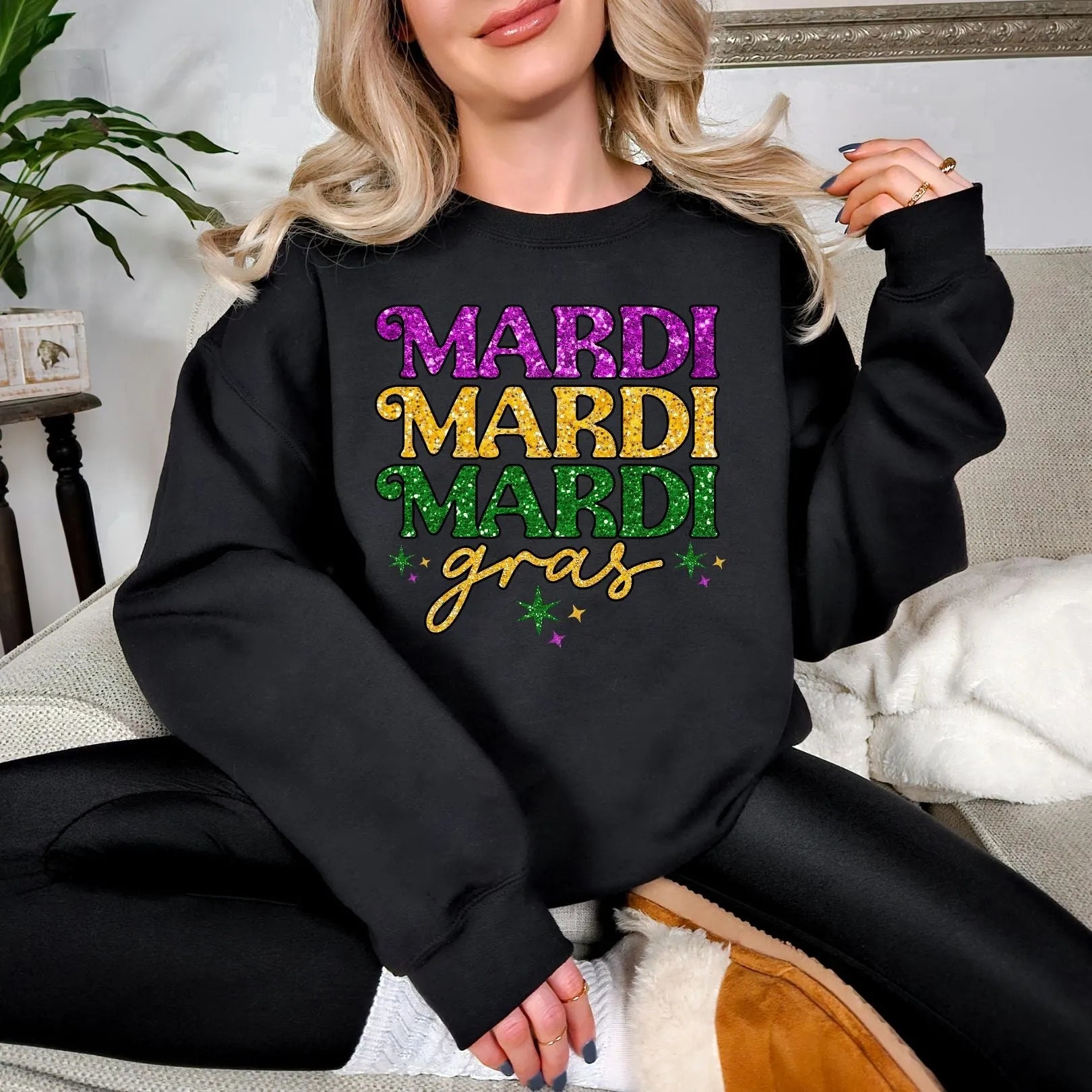 Mardi Gras Glitter Graphic Sweatshirt | Whatever You Like Shop