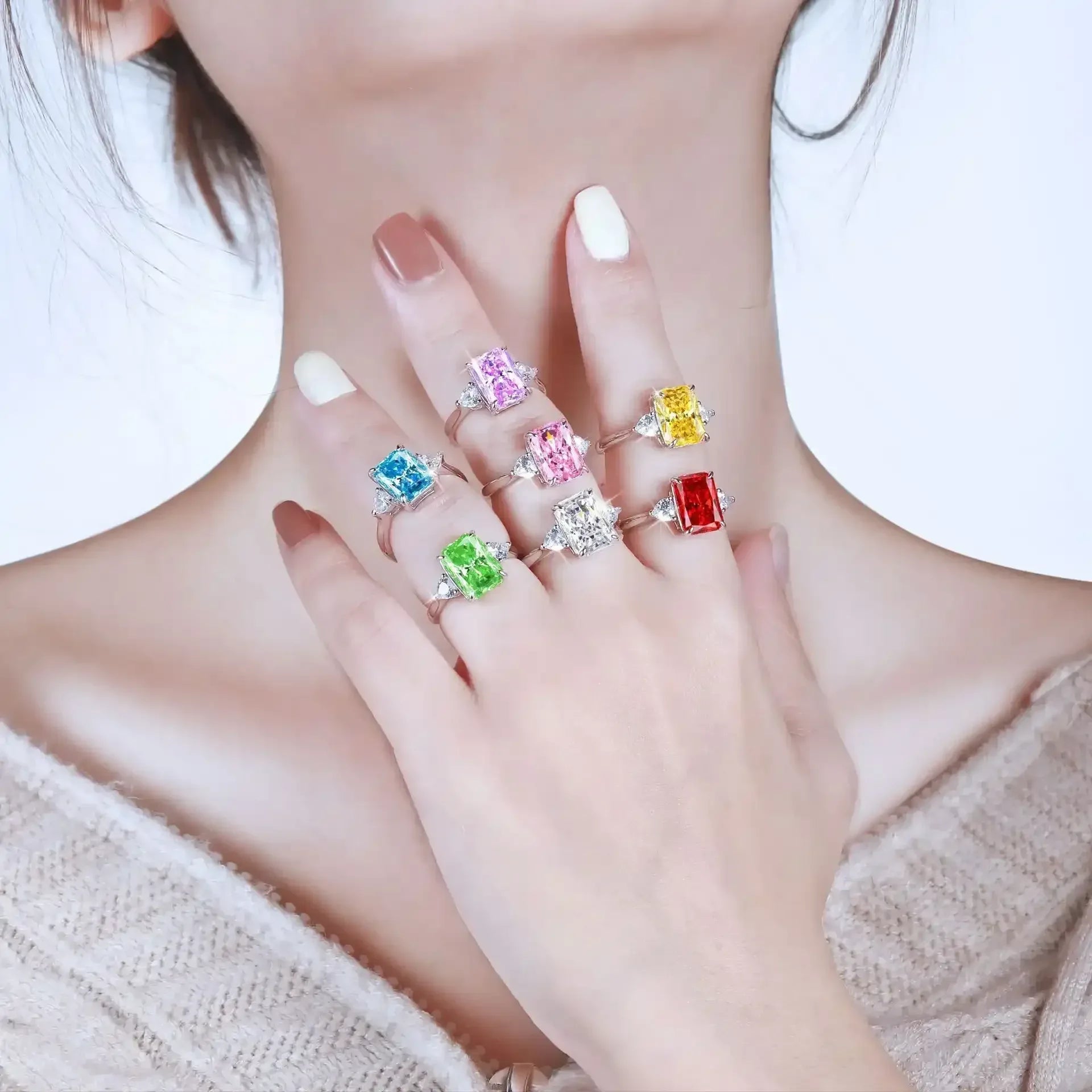 925 Colorful Rectangular Rhinestone Ring - Whatever You Like Shop