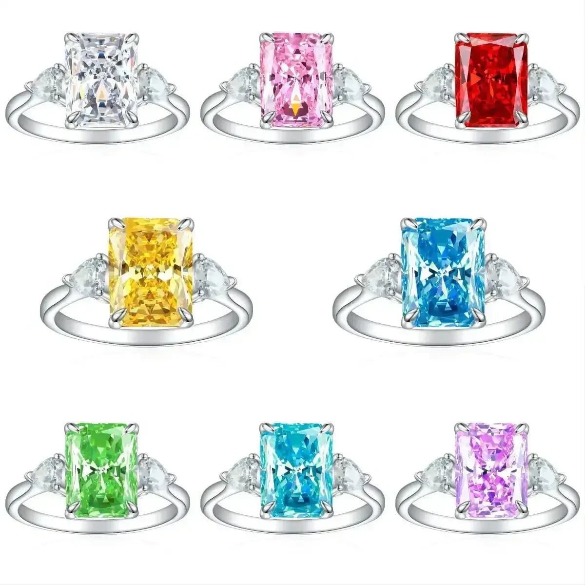 925 Colorful Rectangular Rhinestone Ring - Whatever You Like Shop