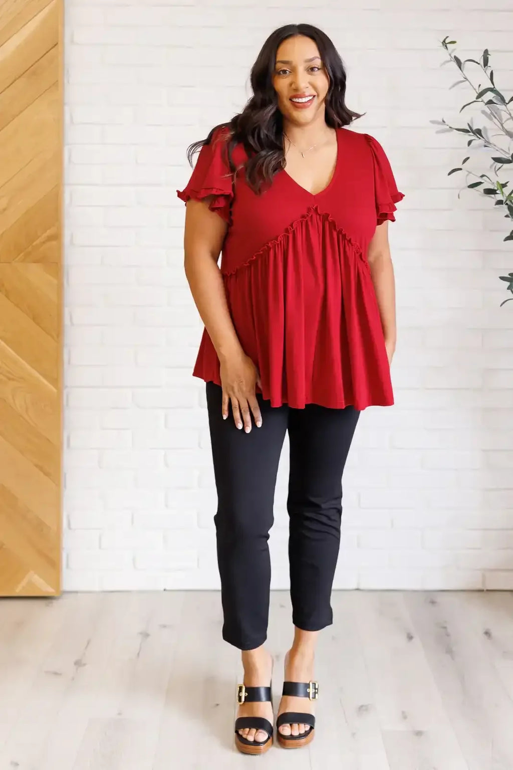 One Day Soon V-Neck Ruffle Detail Top - Whatever You Like Shop