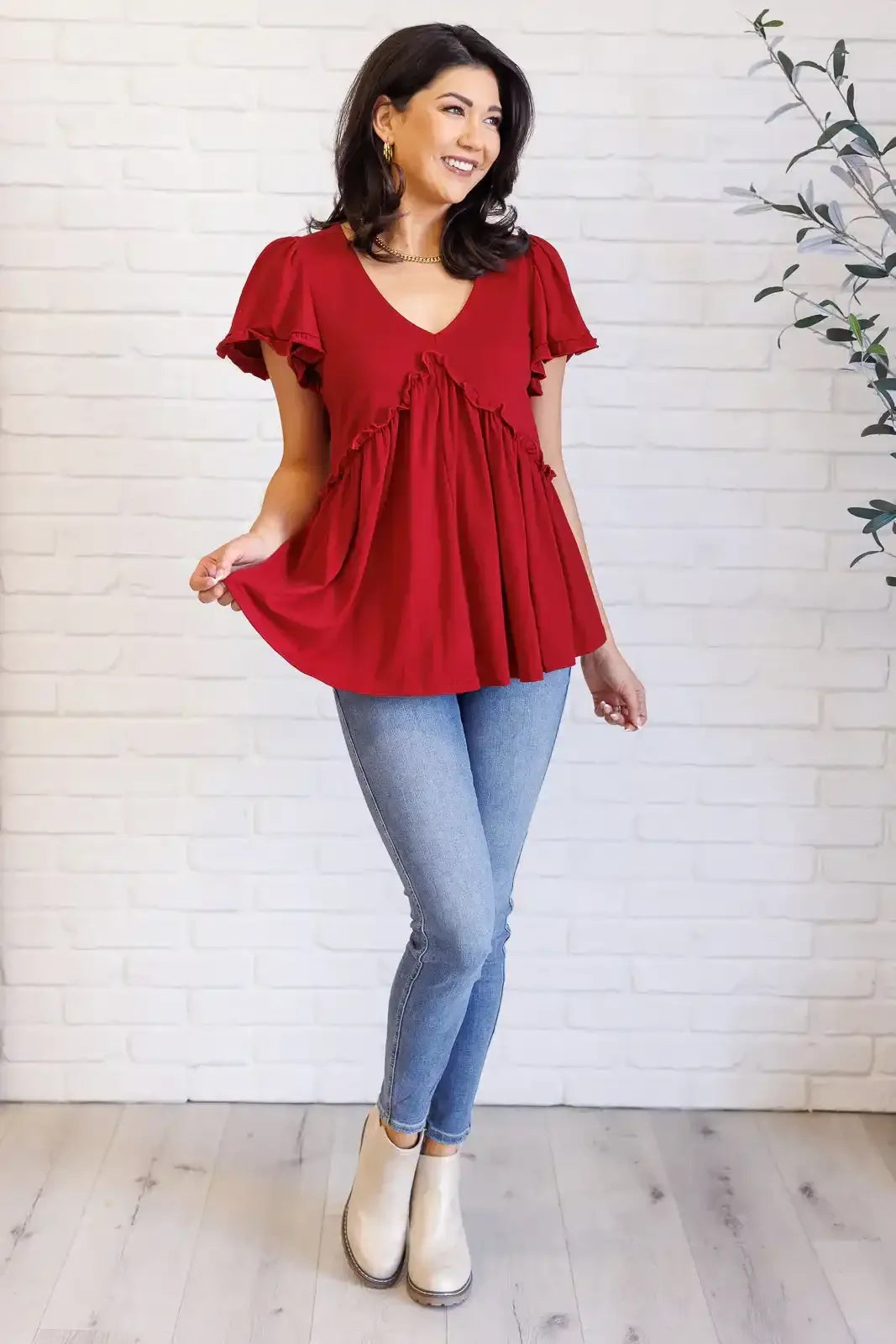 One Day Soon V-Neck Ruffle Detail Top - Whatever You Like Shop