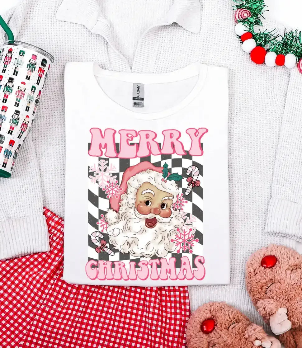 Retro Pink Santa Graphic Tee and Sweatshirt - Whatever You Like Shop