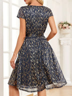 V-Neck Metallic Print Dress - Whatever You Like Shop