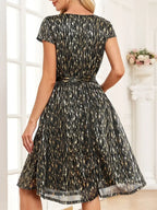 V-Neck Metallic Print Dress - Whatever You Like Shop