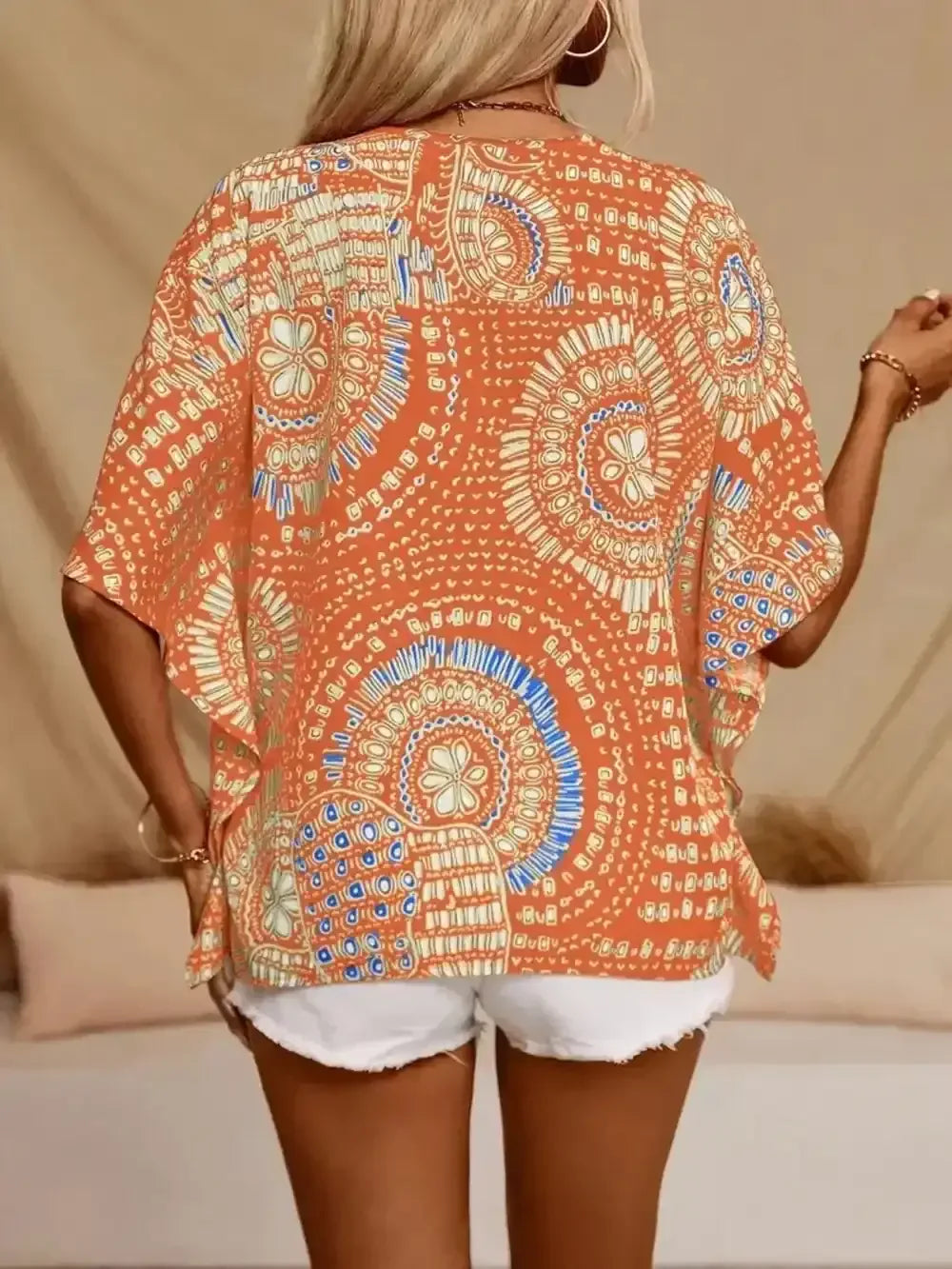 Printed V-Neck Half Sleeve Top - Whatever You Like Shop