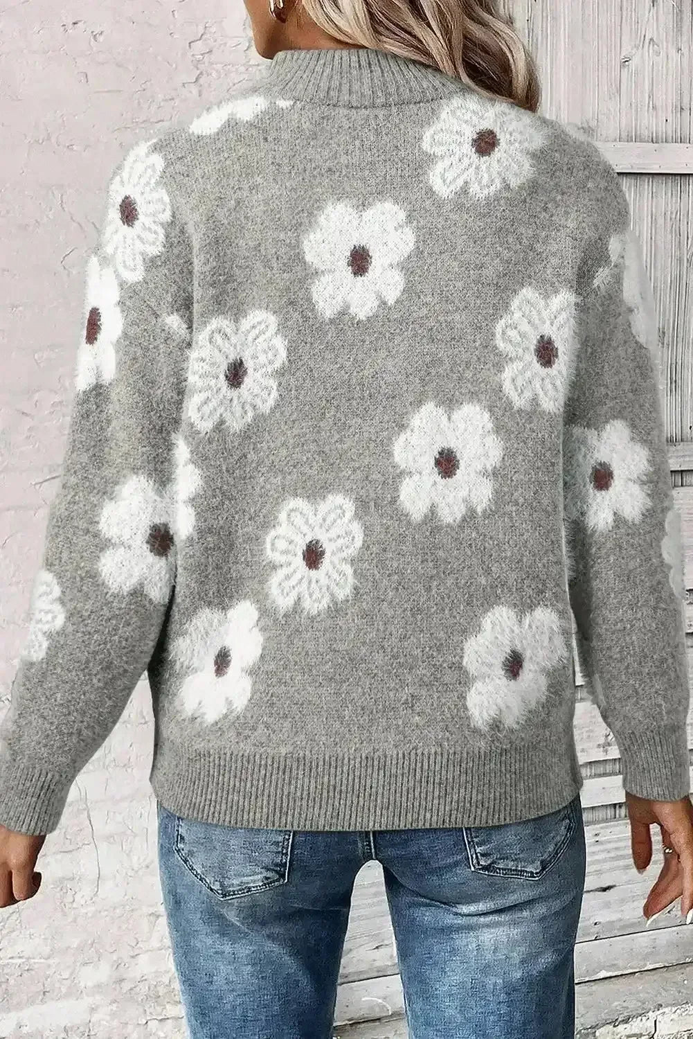Flower Half Zip Sweater - Whatever You Like Shop