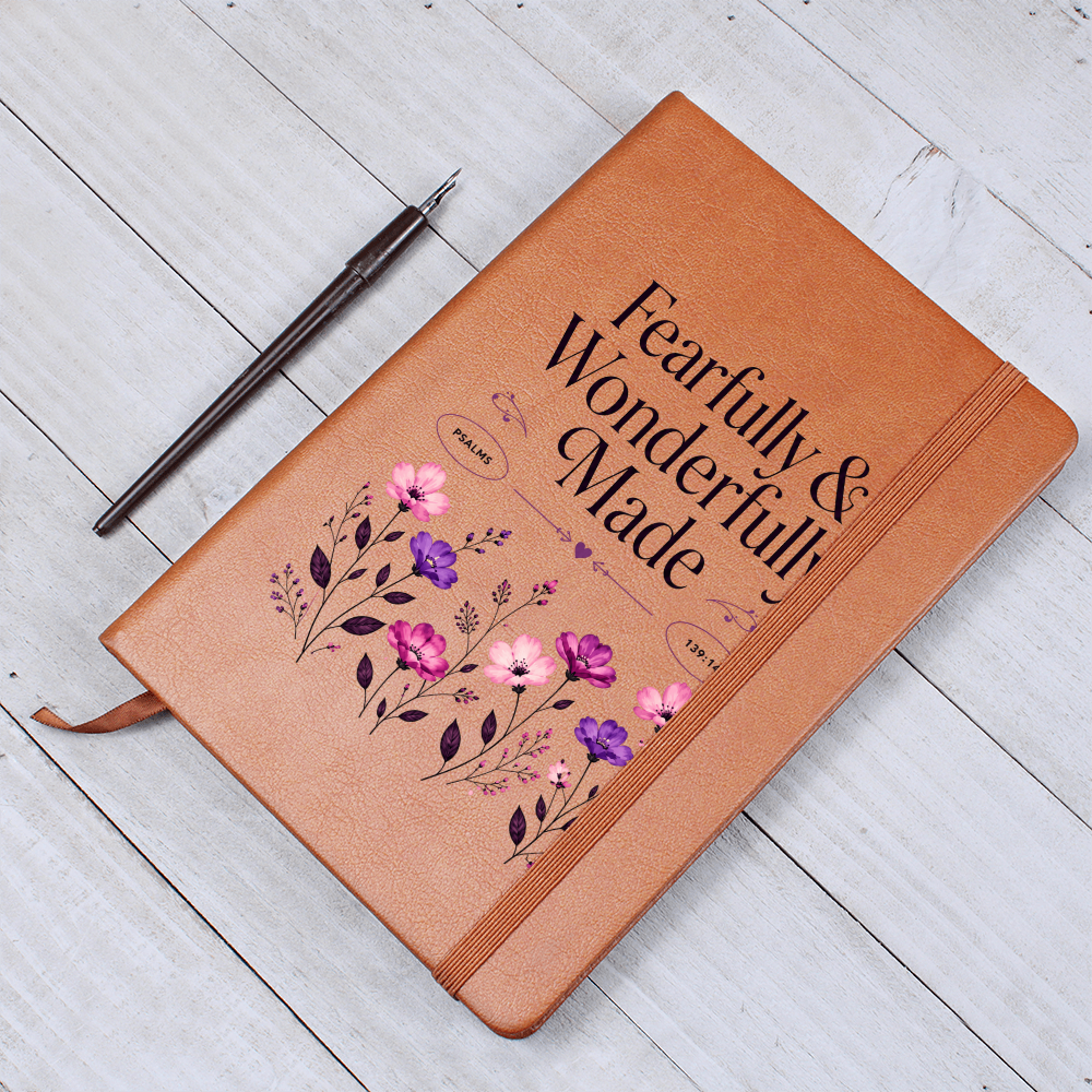 Fearfully Wonderfully Made Journal | Psalm 139:14 Leather-Look Bible Verse Notebook