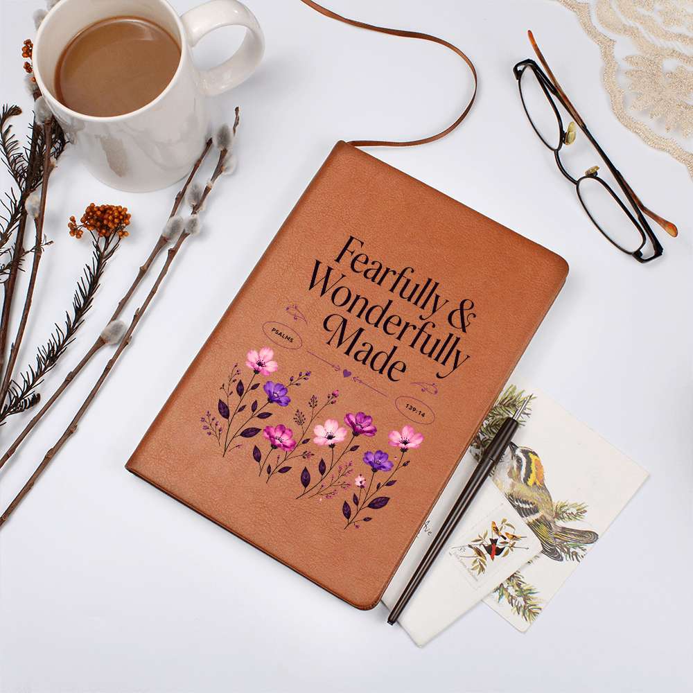 Fearfully Wonderfully Made Journal | Psalm 139:14 Leather-Look Bible Verse Notebook