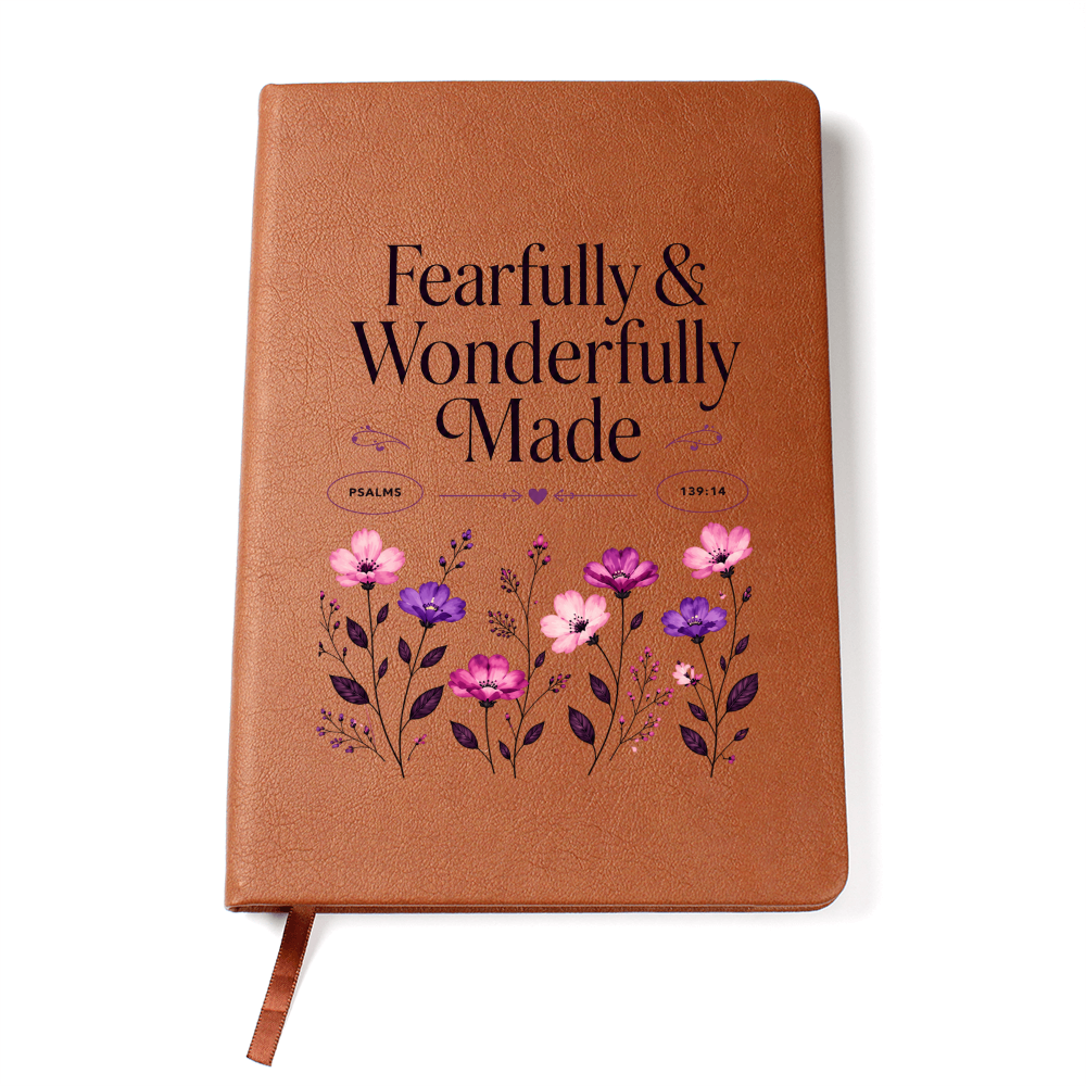 Fearfully Wonderfully Made Journal | Psalm 139:14 Leather-Look Bible Verse Notebook