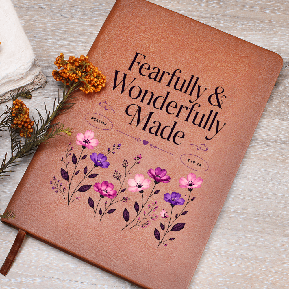 Fearfully Wonderfully Made Journal | Psalm 139:14 Leather-Look Bible Verse Notebook