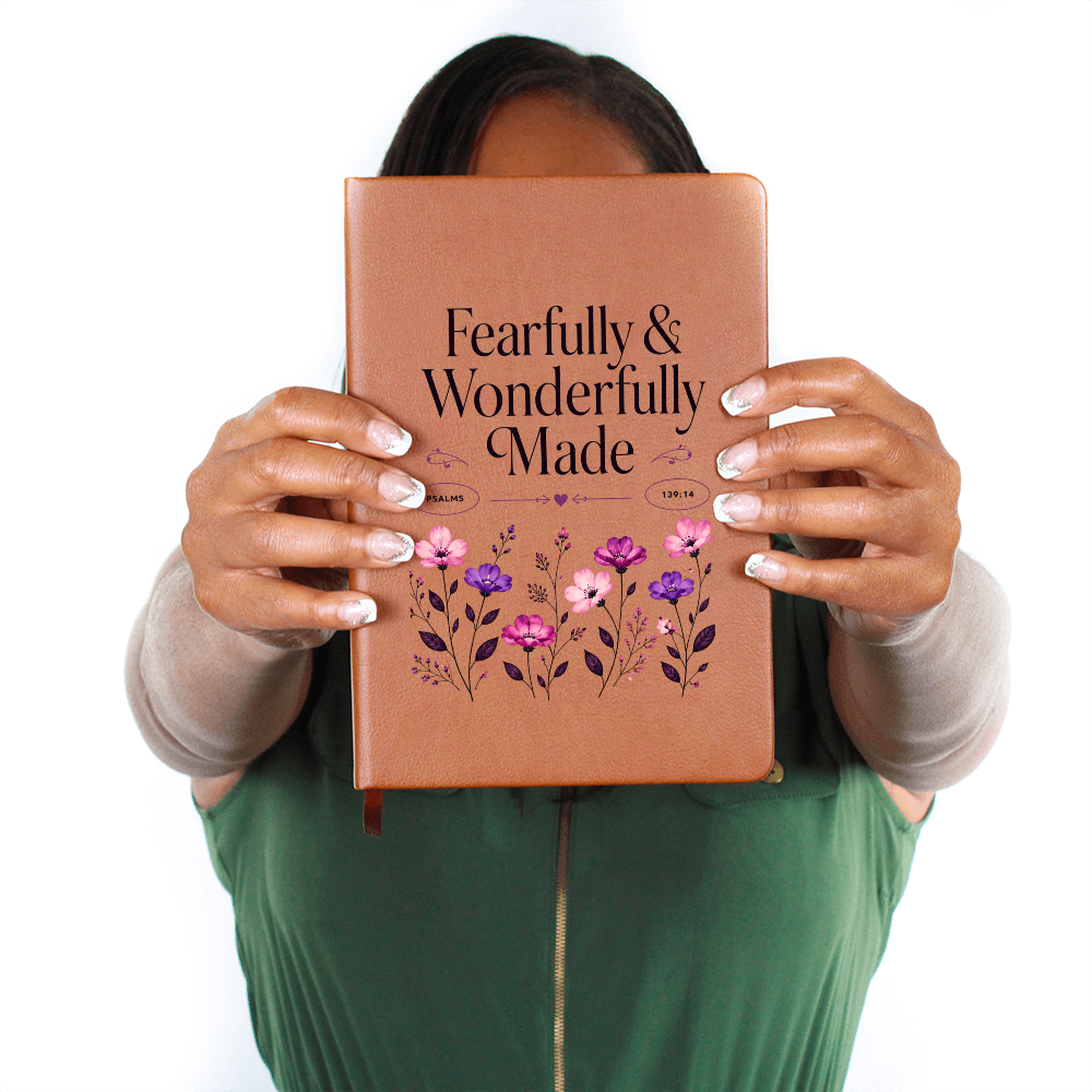 Fearfully Wonderfully Made Journal | Psalm 139:14 Leather-Look Bible Verse Notebook