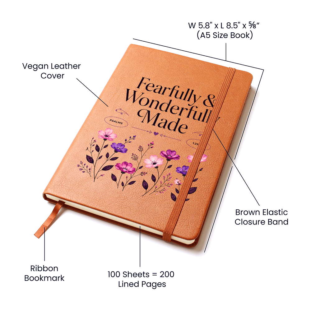 Fearfully Wonderfully Made Journal | Psalm 139:14 Leather-Look Bible Verse Notebook