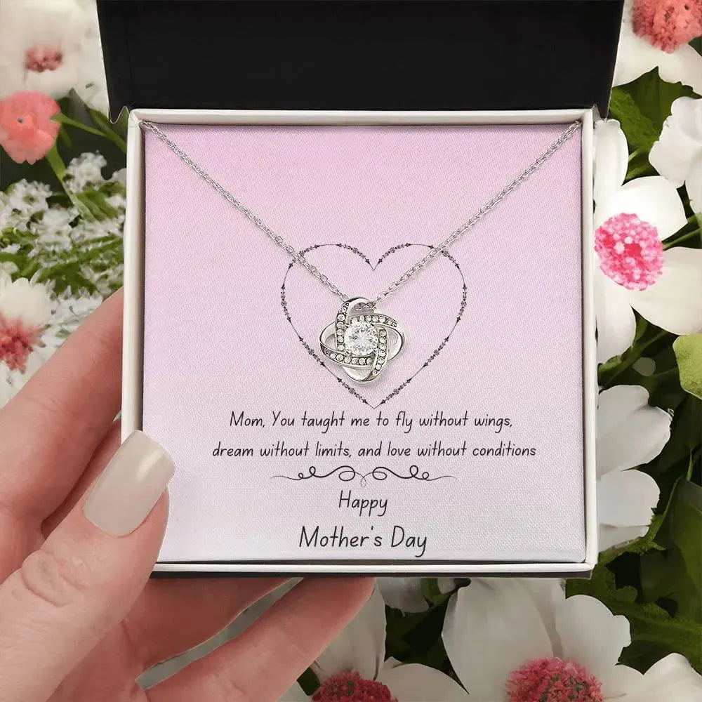 Happy Mother's Day Love Knot Necklace in Yellow or White Gold - Whatever You Like Shop