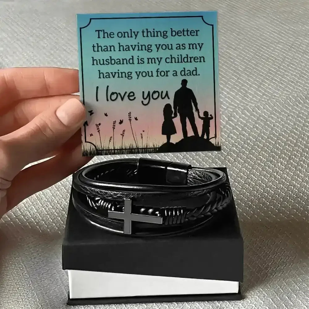 Men's Cross Leather Bracelet for Husband - Whatever You Like Shop