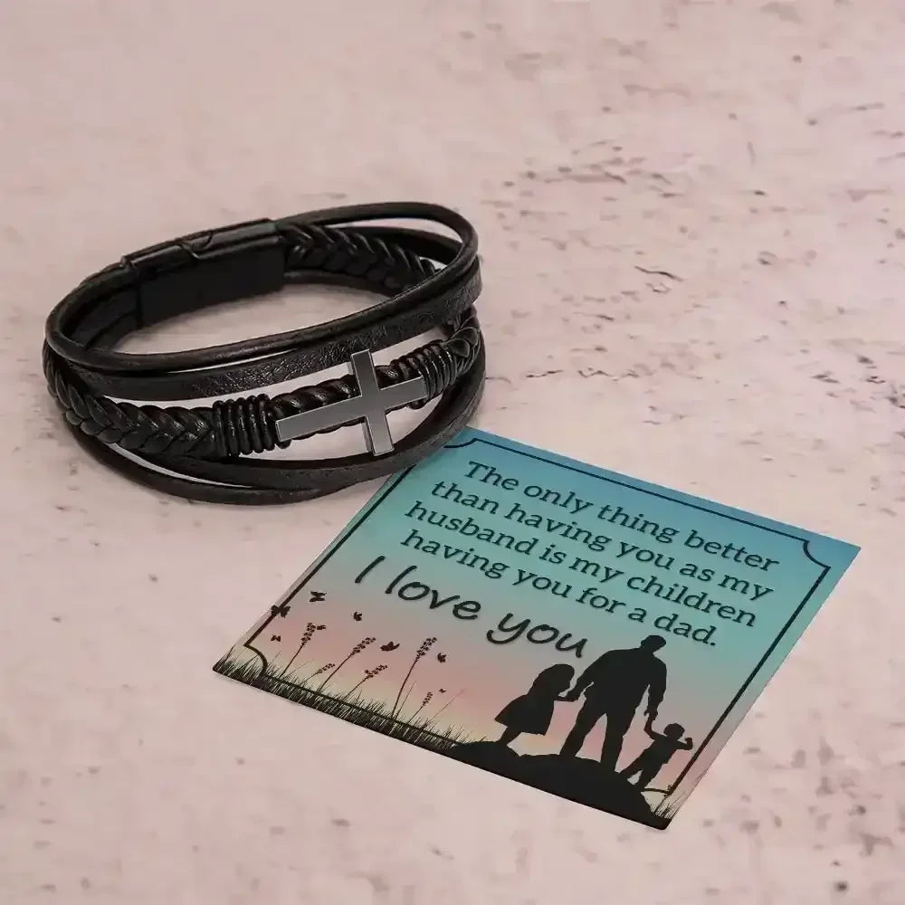 Men's Cross Leather Bracelet for Husband - Whatever You Like Shop