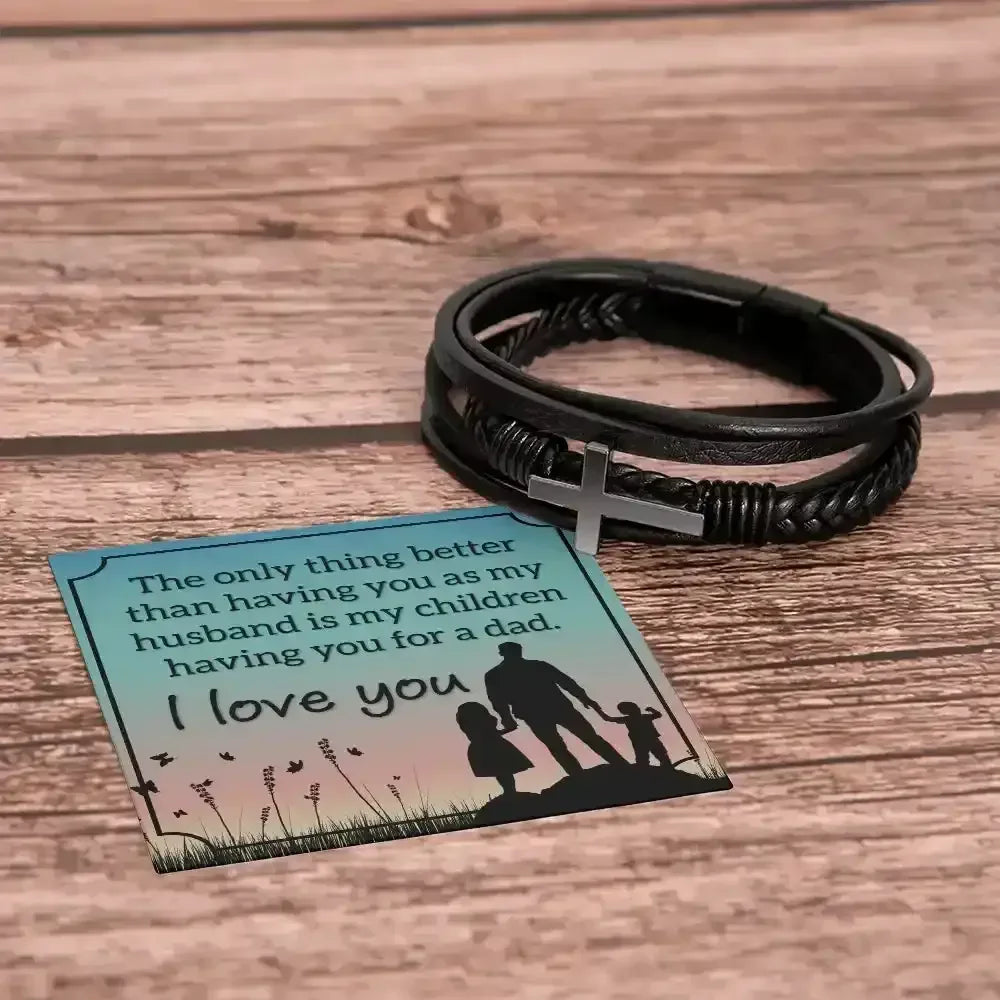 Men's Cross Leather Bracelet for Husband - Whatever You Like Shop