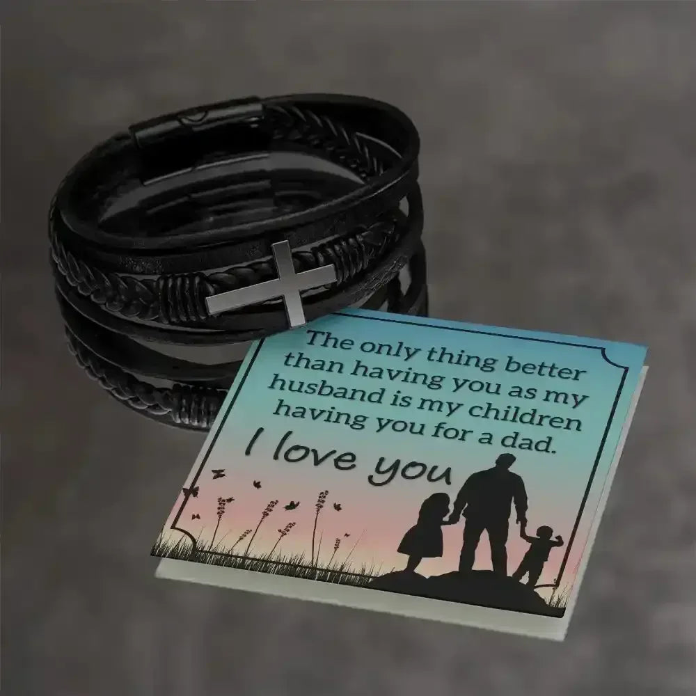 Men's Cross Leather Bracelet for Husband - Whatever You Like Shop