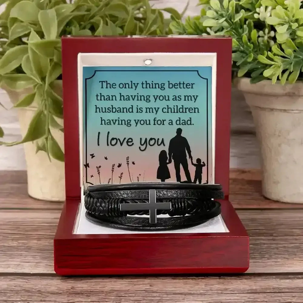 Men's Cross Leather Bracelet for Husband - Whatever You Like Shop