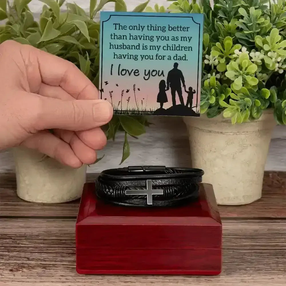 Men's Cross Leather Bracelet for Husband - Whatever You Like Shop