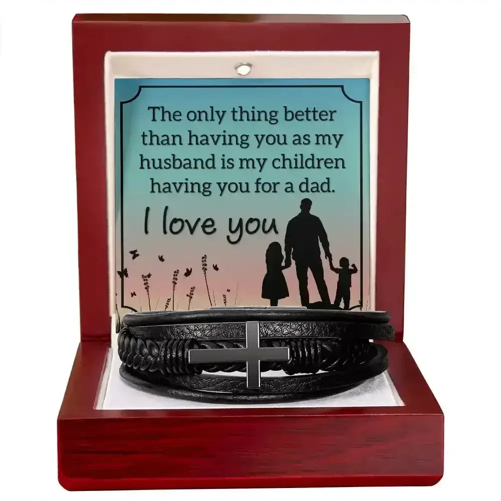 Men's Cross Leather Bracelet for Husband - Whatever You Like Shop