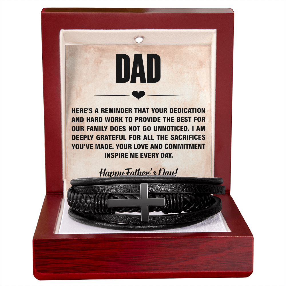 Christian Dad Gift, Cross Leather Bracelet, Faith Jewelry, Father's Day