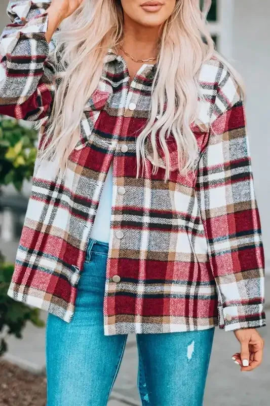 Plaid Pocketed Button Front Shacket - Whatever You Like Shop