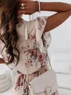 Floral Surplice Ruffled Cap Sleeve Dress - Whatever You Like Shop
