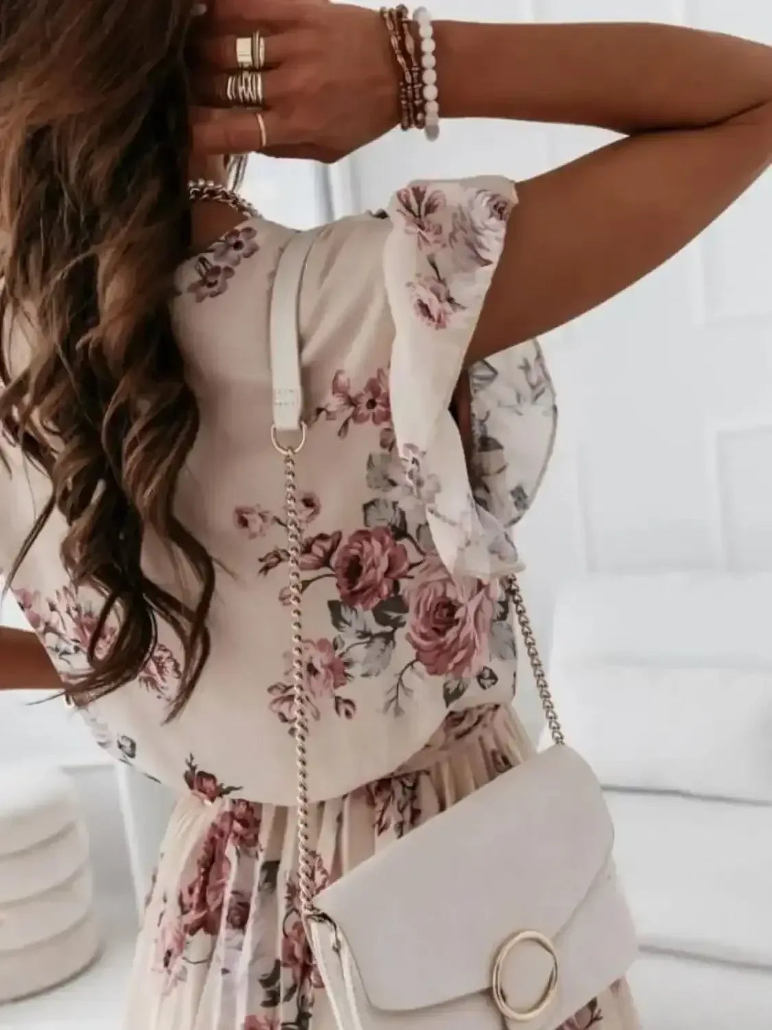 Floral Surplice Ruffled Cap Sleeve Dress - Whatever You Like Shop