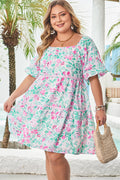 Plus Size Floral Ric-Rac Trim Mini Dress