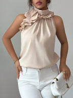 Ruffle High Neck Sleeveless Top