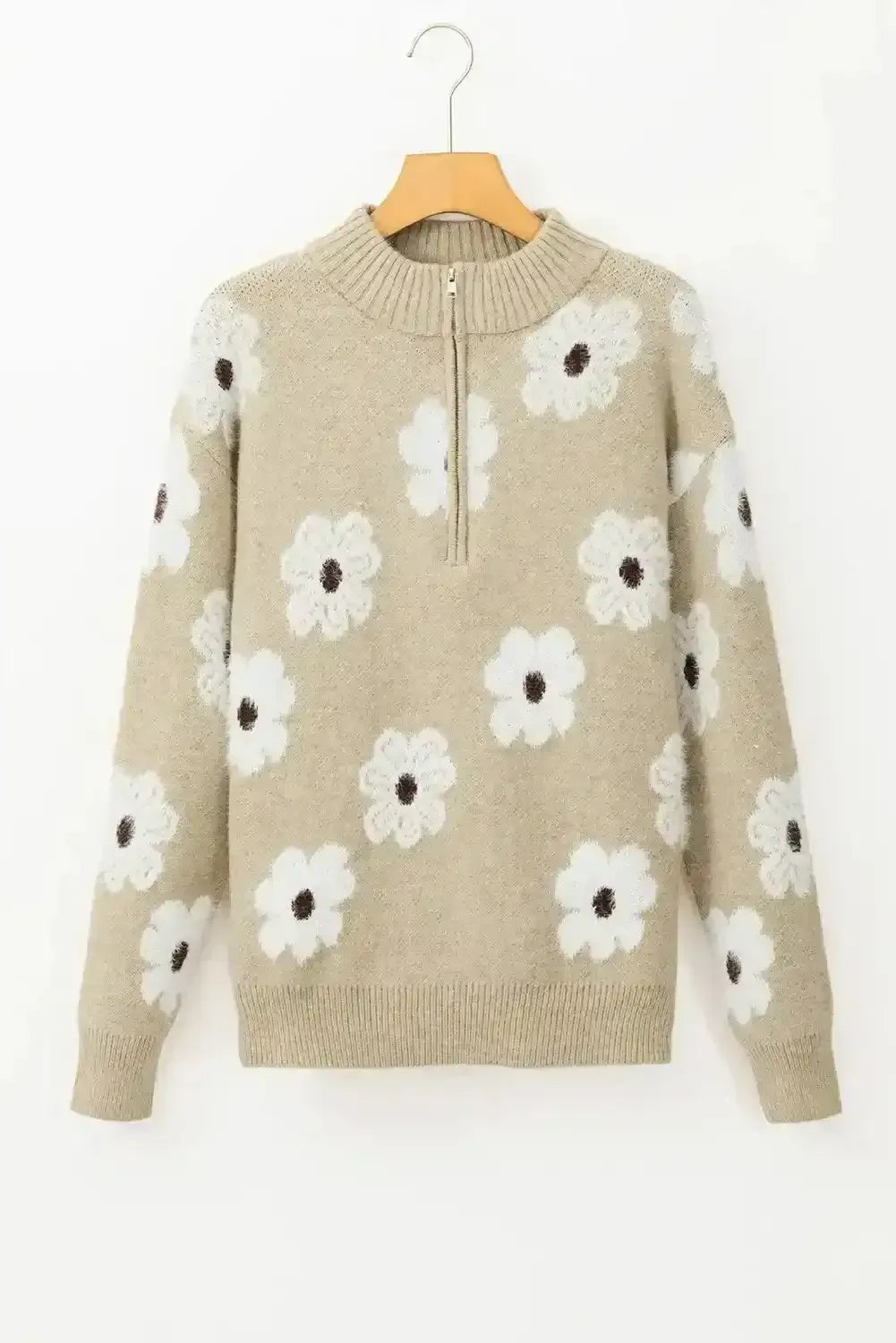 Flower Half Zip Sweater - Whatever You Like Shop